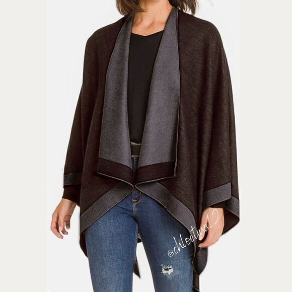 New Luxe Reversible Wrap Shawl Poncho Cardigan - Picture 4 of 16